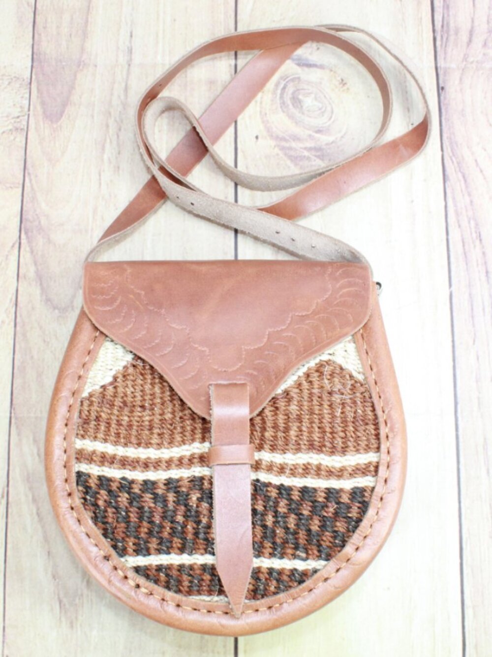 Brown Leather African Woven Sisal Kiondo Shoulder Strap Crossbody Handbag